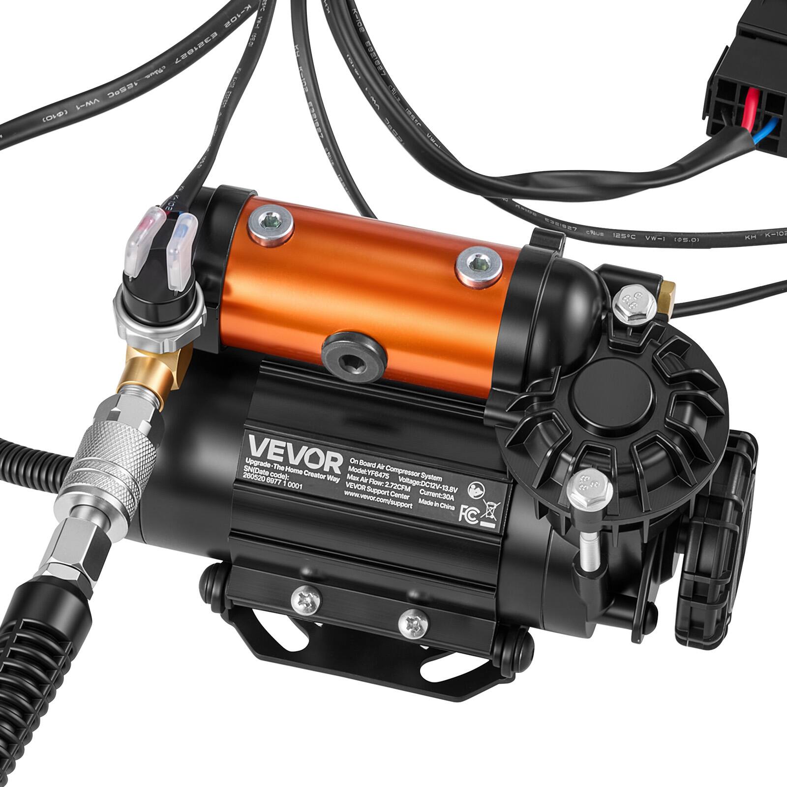 NOW K-los E321827 CART | cRive 125C VW-1 (019) K-108  
F301889  
SOTVA INTERNAL CHILLER IDSEL USEL  
LESIDED clous 125C VM-1 105.00  
KH: K-3  
VEVOR 260520 SNIDate Upgrade 6977 code): The Home Creator Way Max ModelYF6475 On Board Air Flow: Air Compressor System 0001 VEVOR Support 2.72CFM Center VoltageDC12V-13.8V Current:30A www.vevor.com/support Made in China FC
