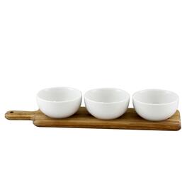 Gibson - Gracious Dining 3 Piece Tidbit Bowl Set on Wood Paddle - White