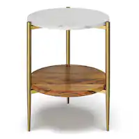 Simpli Home - Wagner Round Marble & Wood Side Table - White/Natural - Front_Zoom