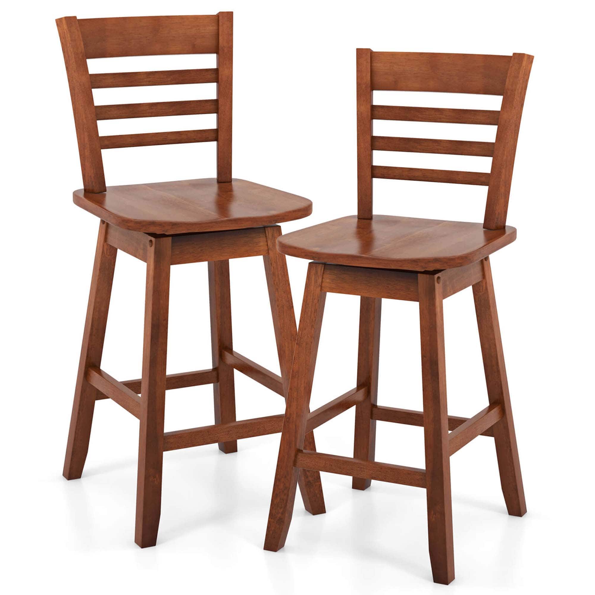 Costway - 2 PCS 24.5" Counter Height Bar Chairs Swivel Bar Stools with Hollow Backrest - Brown