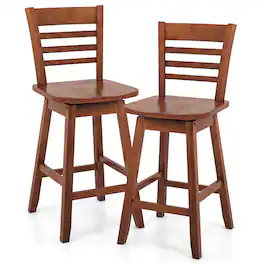 Costway - 2 PCS 24.5" Counter Height Bar Chairs Swivel Bar Stools with Hollow Backrest - Brown