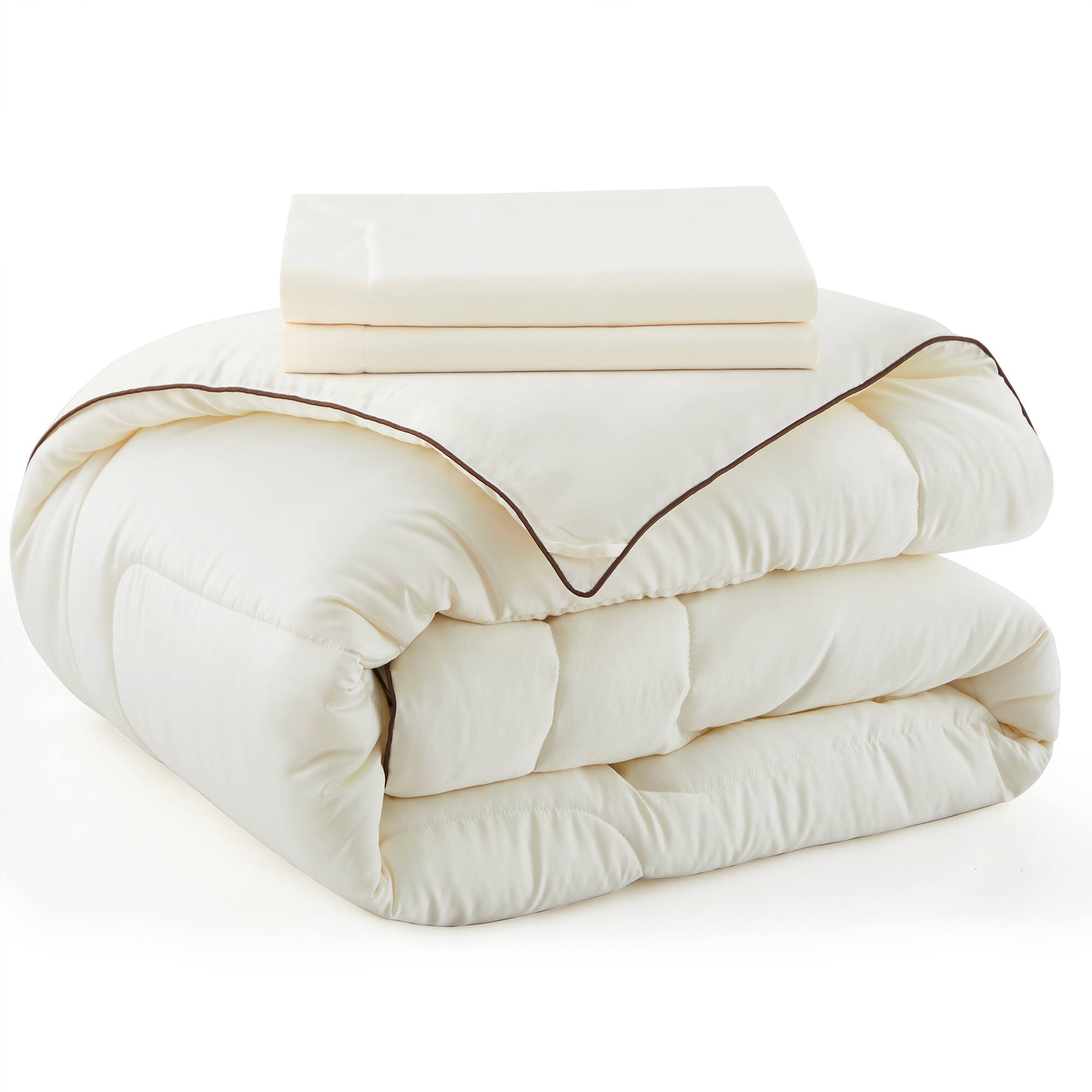 Alt View 1. Peace Nest - Peace Nest Lightweight Cool-Touch Satin Comforter Sets with Pillowcases - Cream.