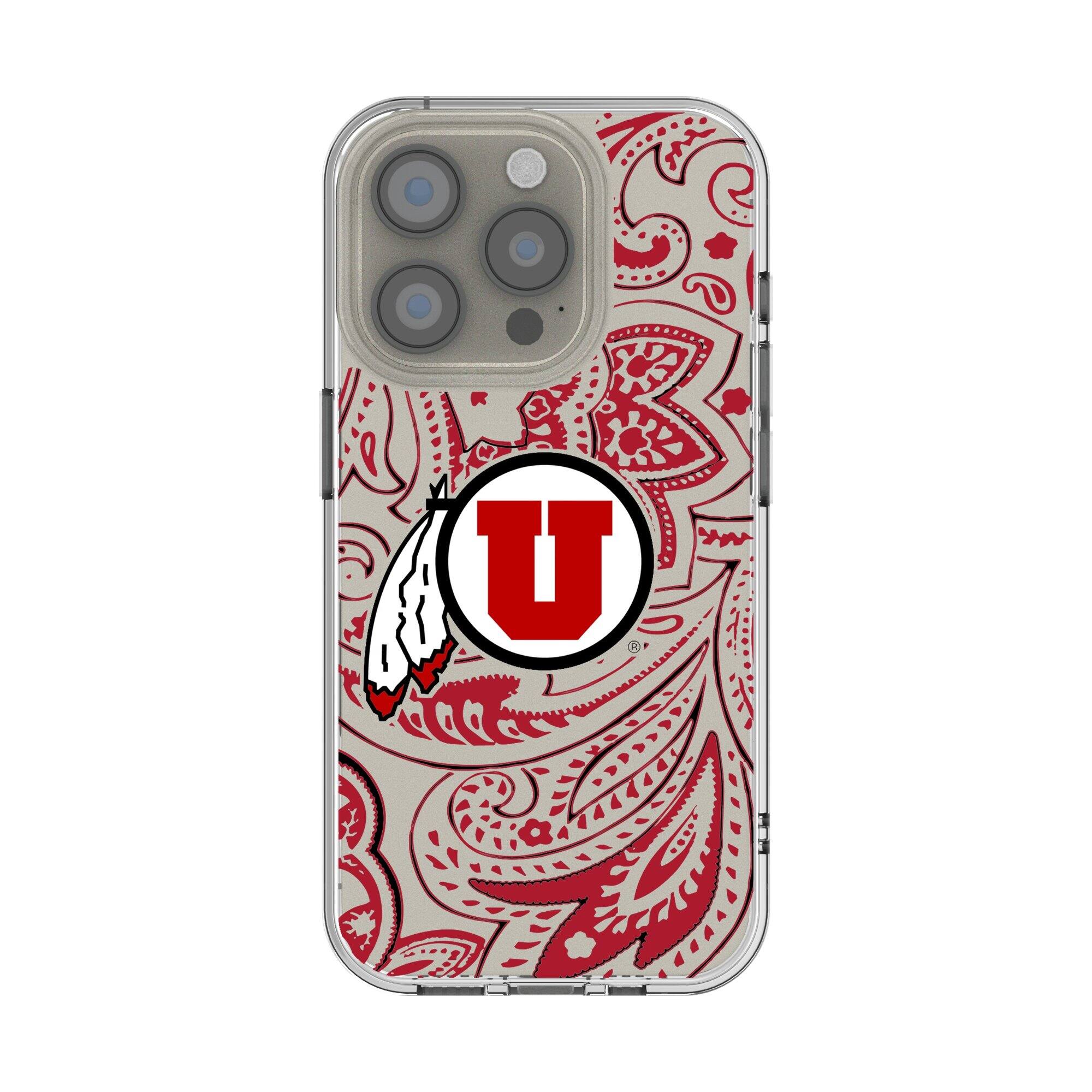 Front. Keyscaper - Utah Utes iPhone Paisley Design Clear Case - 14 Pro - Multicolor.