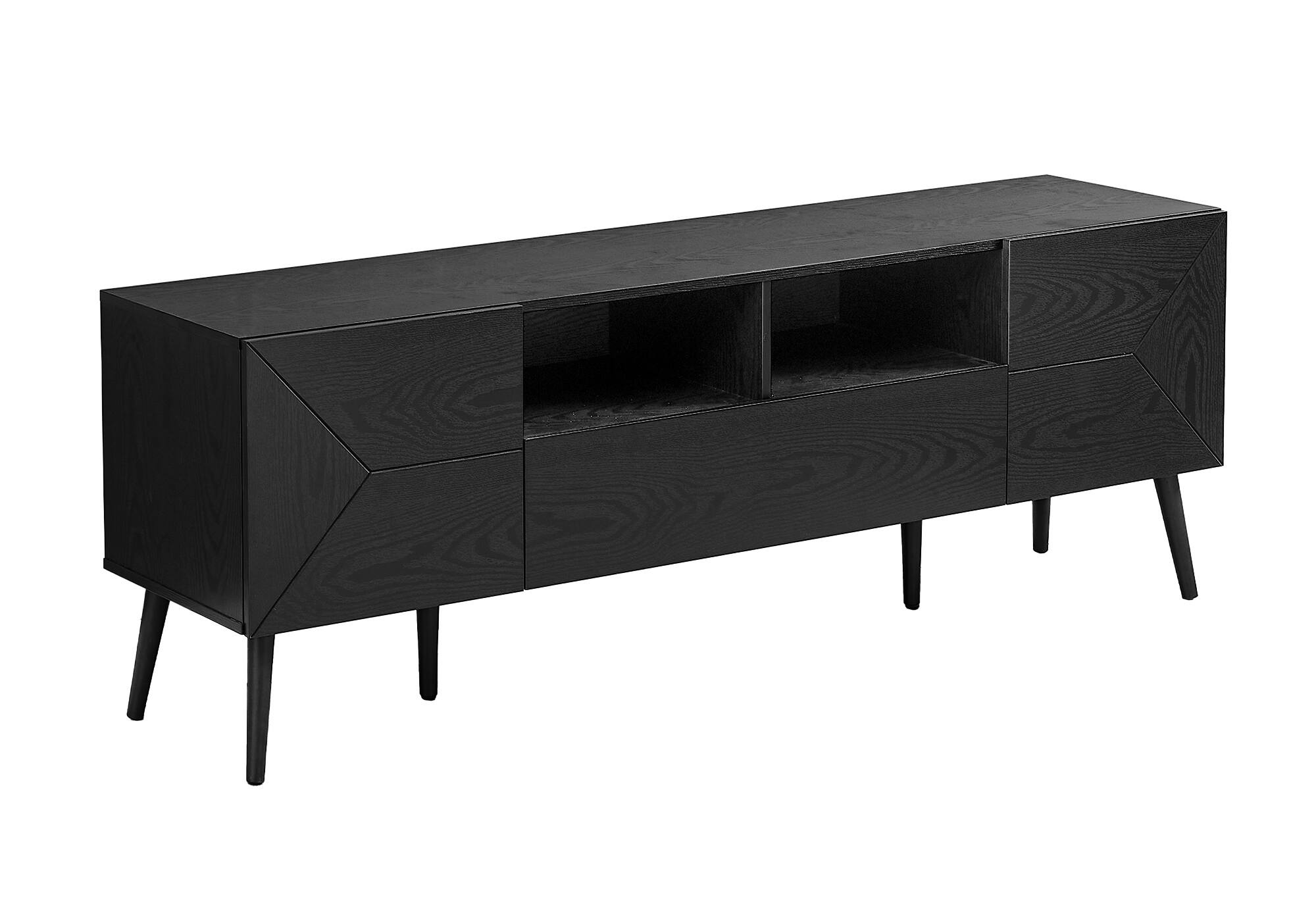 Alt View 5. Spaco - Spaco TV Stand for TVs Up to 80 Inch, 72” Mid Century Modern Media Console with 1 Drawer, Solid Wood Legs - Black.