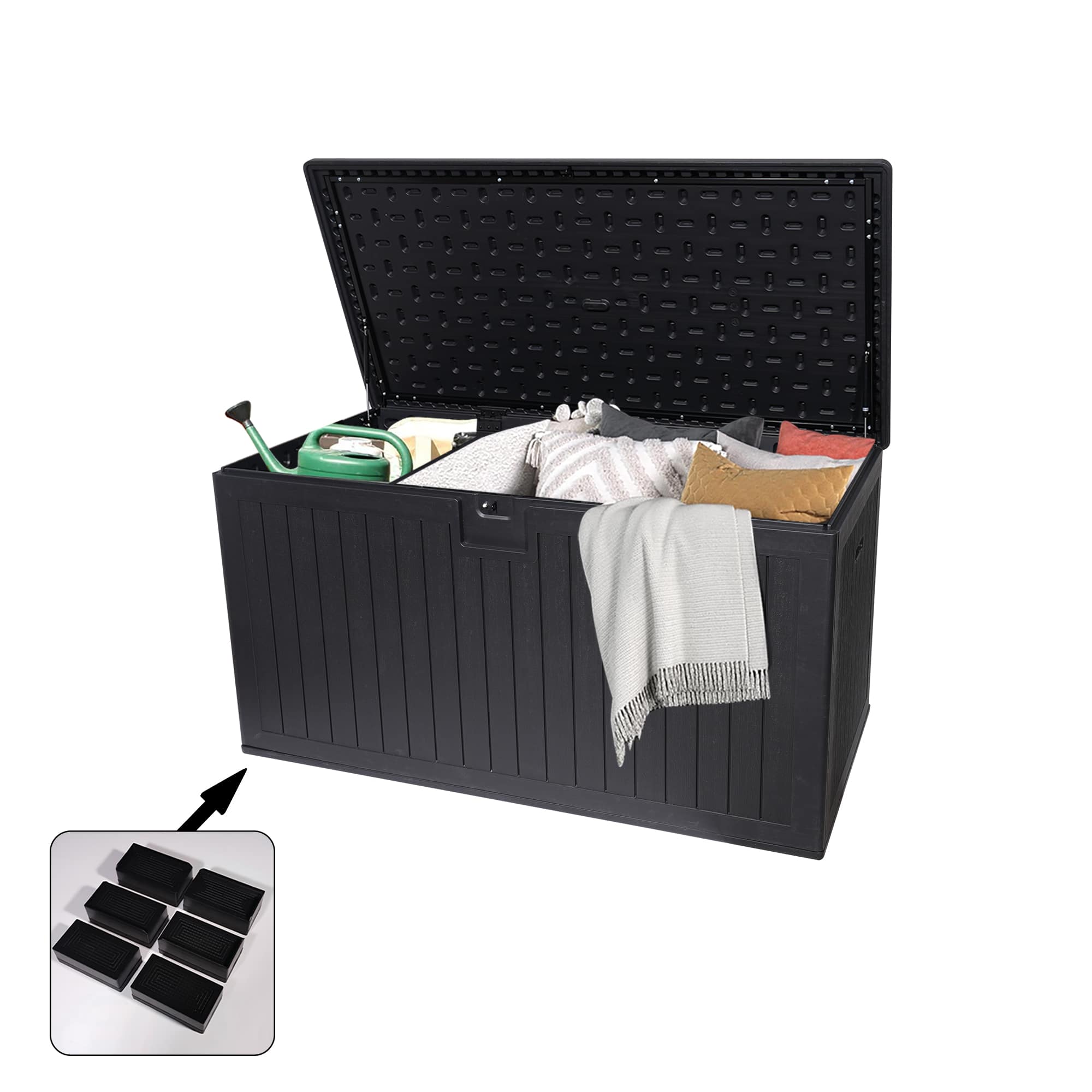 APRILSOUL - 260 Gallon Outdoor Storage Box with Durable Resin Double Layer Cover and Removable Divider - Black