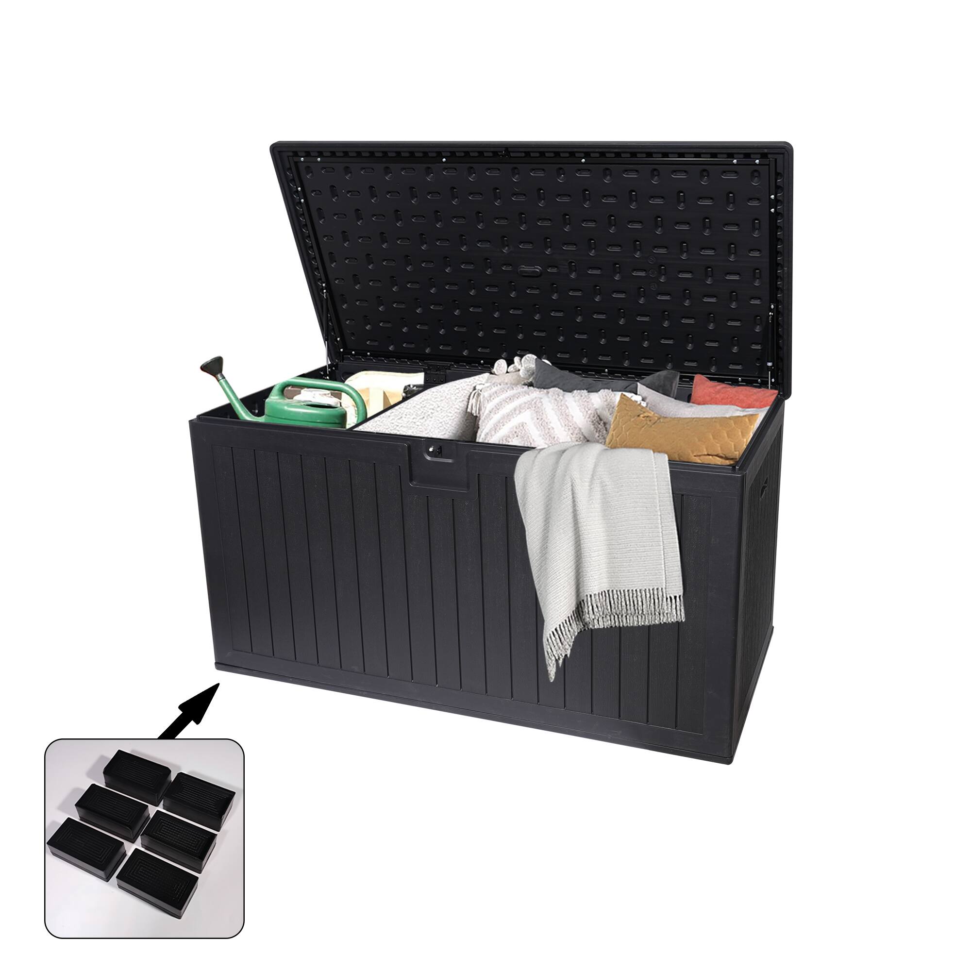 Front. APRILSOUL - 260 Gallon Outdoor Storage Box with Durable Resin Double Layer Cover and Removable Divider - Black.