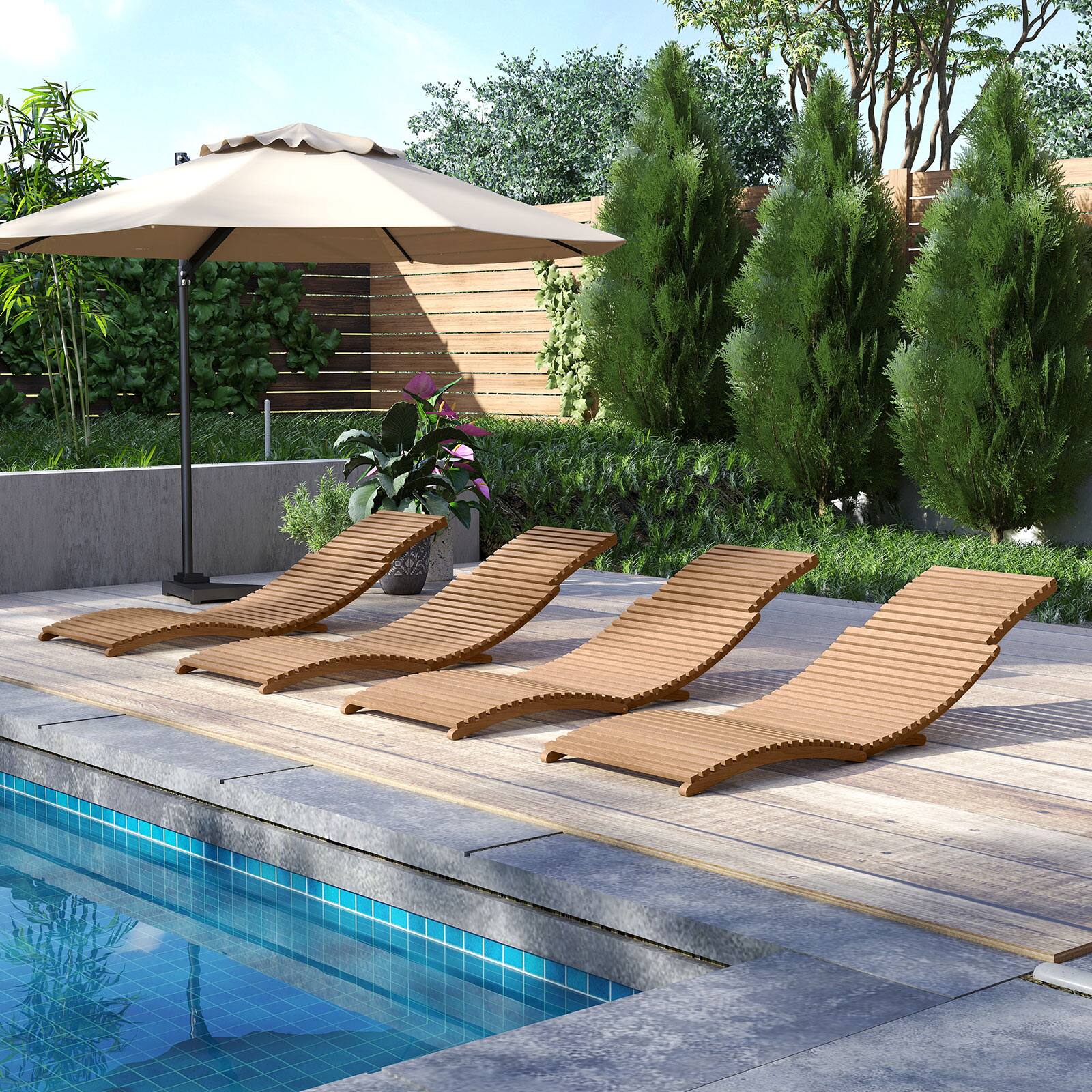 Alt View 8. Gymax - Gymax 2PCS Outdoor Folding Teak Wood Chaise Lounge Chair w/Curved Lying Area - Brown.