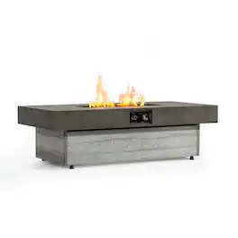 Boyel Living - 48 in. x 24 in. Rectangular Propane Fire Pit Table, 50,000 BTU Outdoor Fire Pit with Two Height Options - Gray