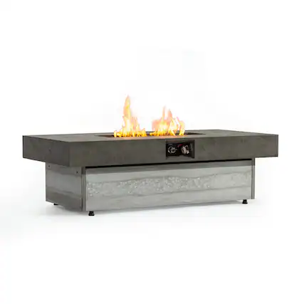 Front. Boyel Living - 48 in. x 24 in. Rectangular Propane Fire Pit Table, 50,000 BTU Outdoor Fire Pit with Two Height Options - Gray.