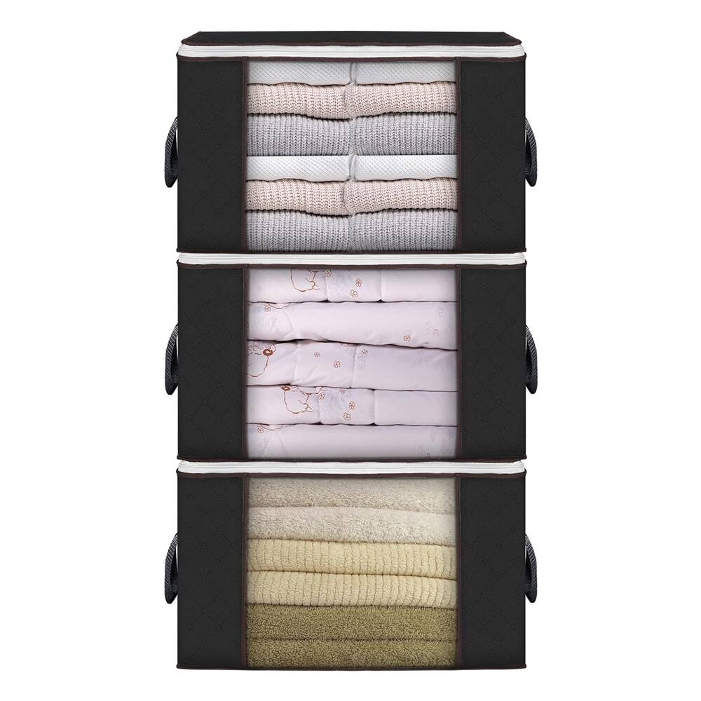 Front. Auledio - 3Pack Large Handle Storage Bag - Portable Clothing and Quilt Organizing Bag with Window, Durable Polyester Material.