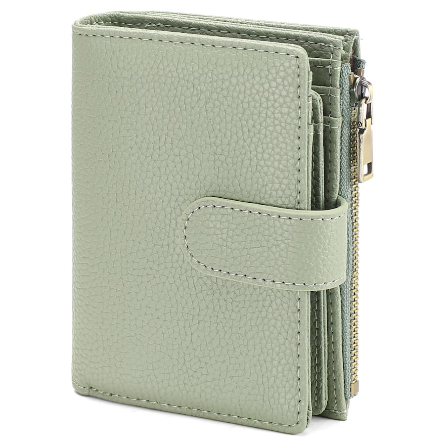 MANBANG Women's Leather RFID Blocking Wallet - Bifold With Zipper, ID Window, Compact Blue