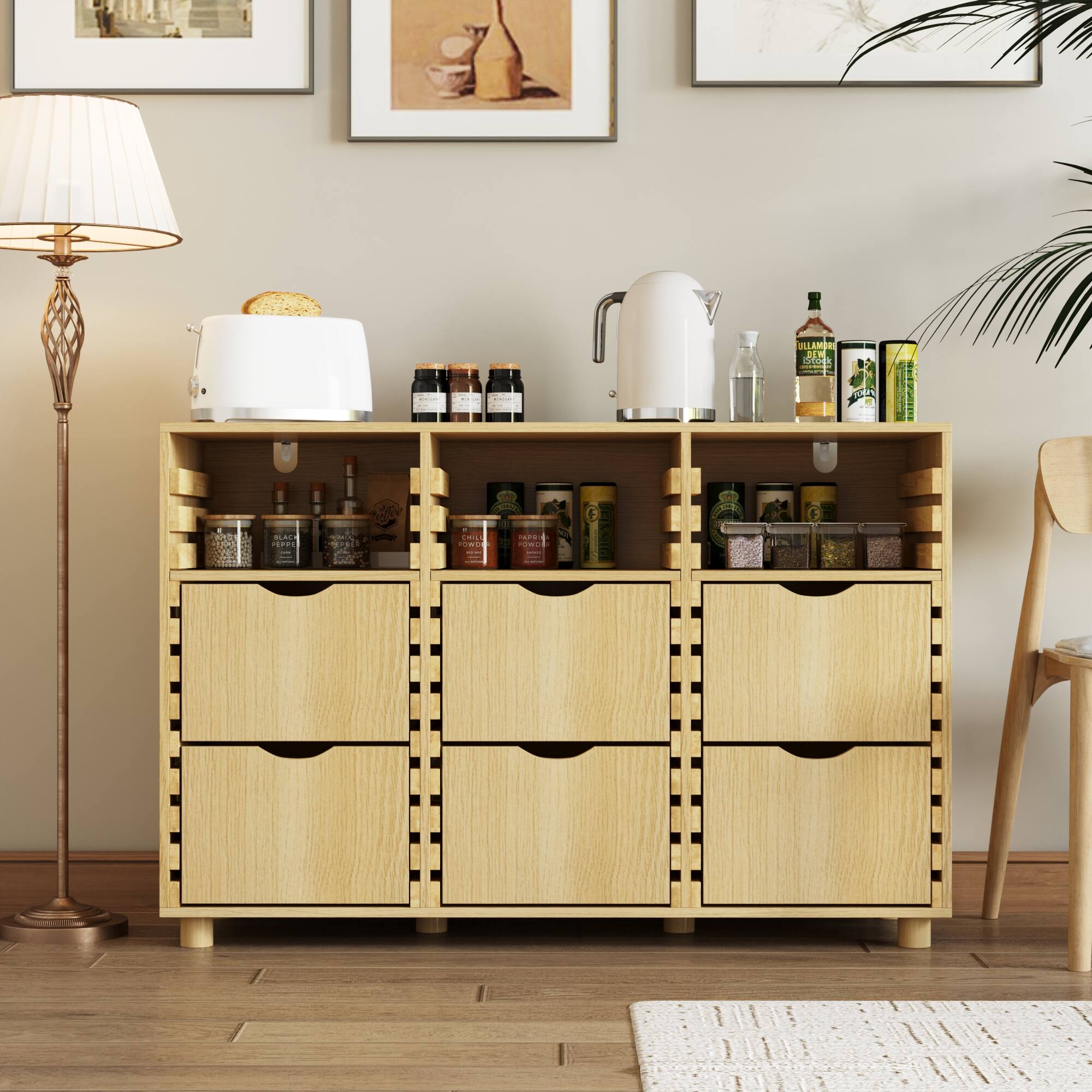 Famapy - Credenzas Kitchen Storage Sideboard with Customizable Drawers - Wooden