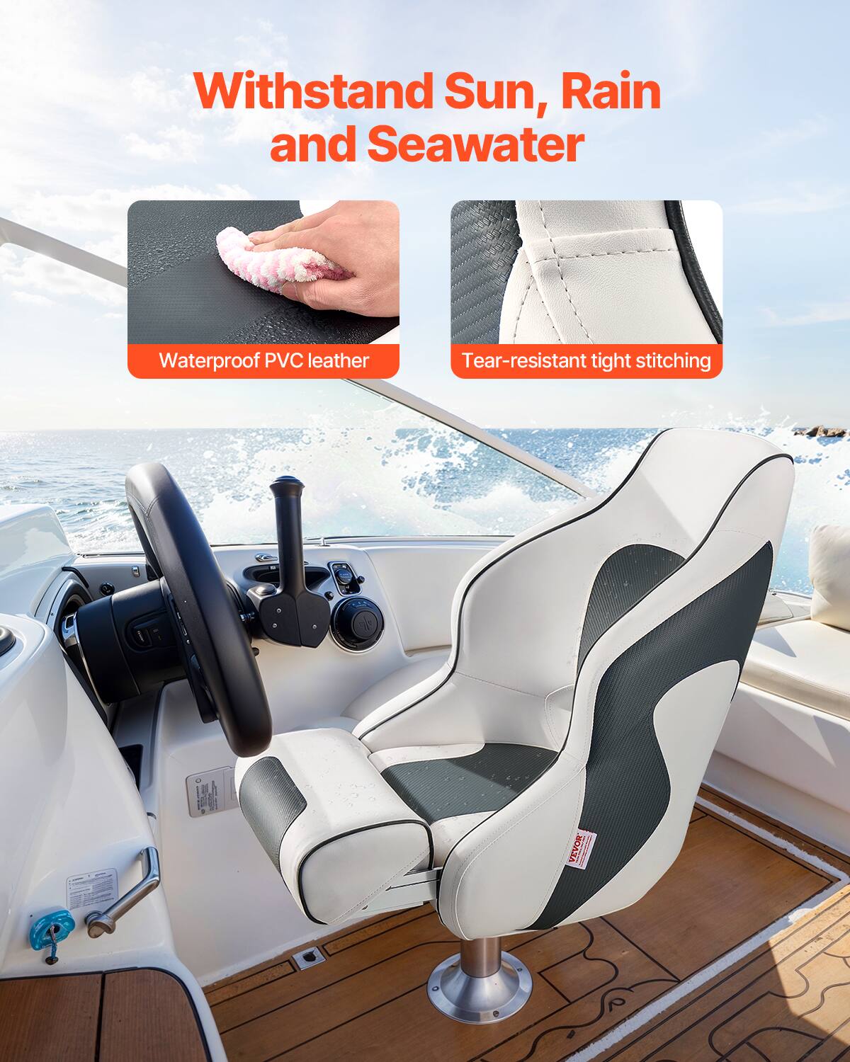 Withstand Sun, Rain and Seawater
Waterproof PVC leather
Tear-resistant tight stitching
VEVOR