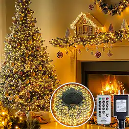 Schertz - 400 LED Christmas Lights, 140FT Warm White String Lights with 8 Modes, Waterproof Indoor/Outdoor Decor for Tree, Wedding - Yellow
