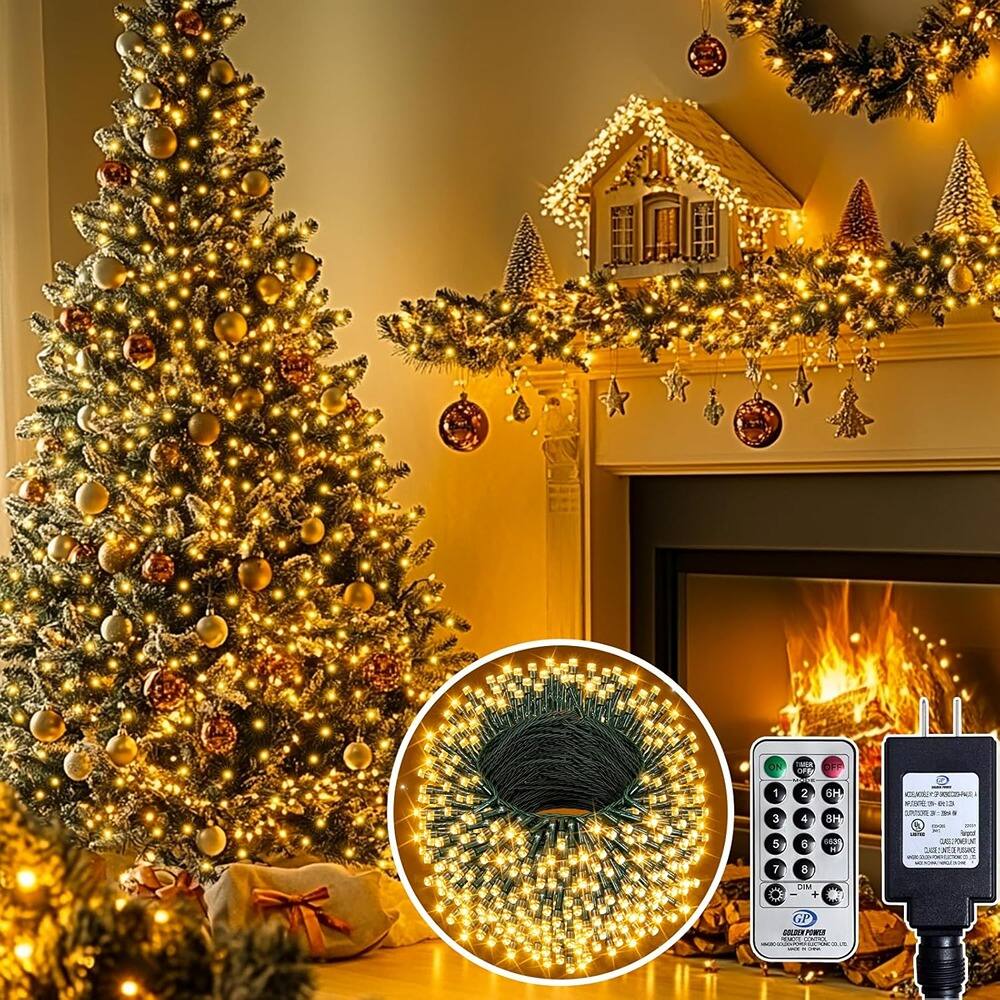 Schertz - 400 LED Christmas Lights, 140FT Warm White String Lights with 8 Modes, Waterproof Indoor/Outdoor Decor for Tree, Wedding - Yellow