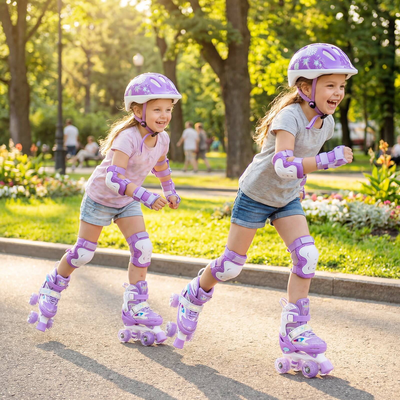 Alt View 4. Gymax - Gymax Kids Roller Skates 4 Sizes Adjustable Quad Skates w/Light-up Wheels for Sports Purple - Purple.