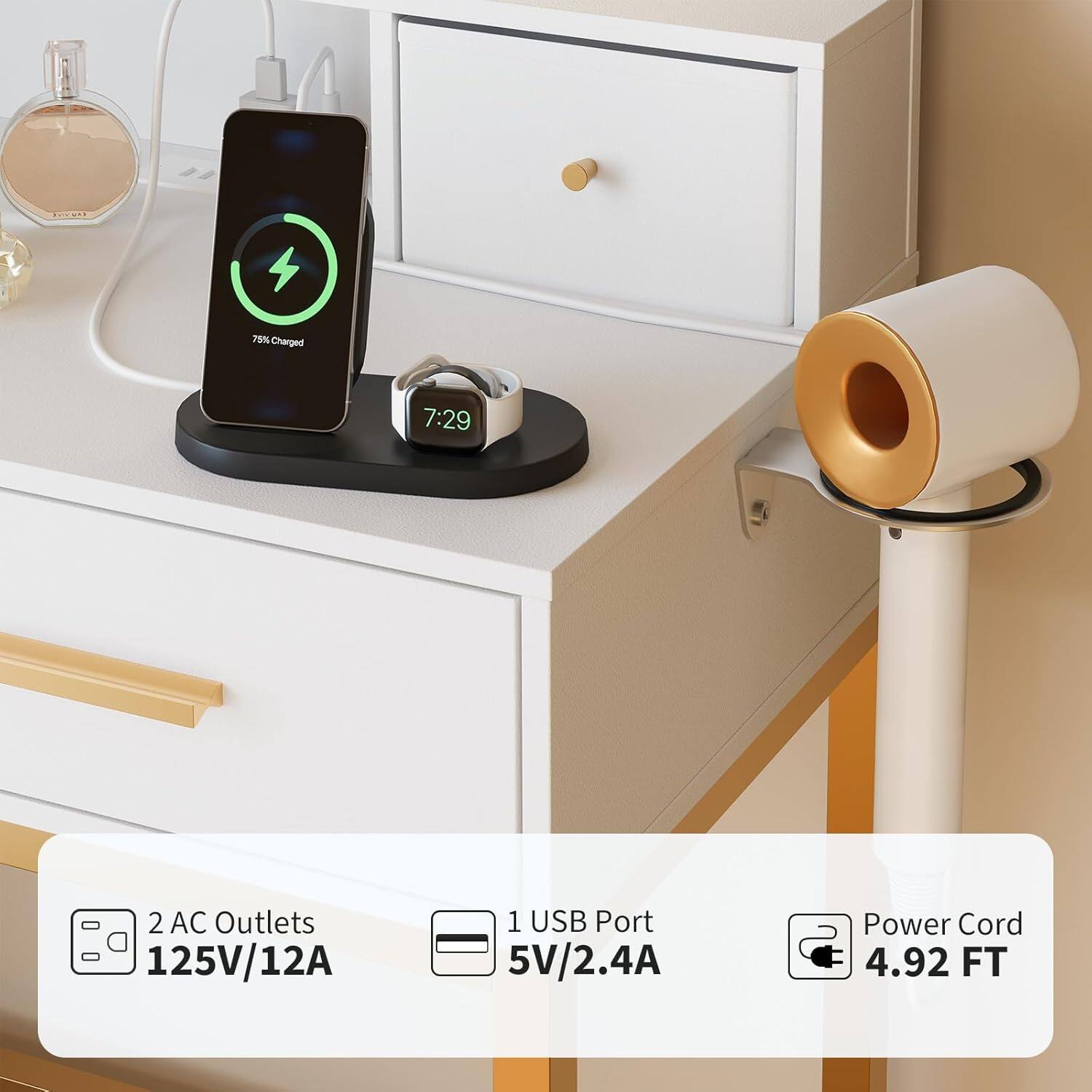 75% Charged  
7:29  

2 AC Outlets  
125V/12A  

1 USB Port  
5V/2.4A  

Power Cord  
4.92 FT