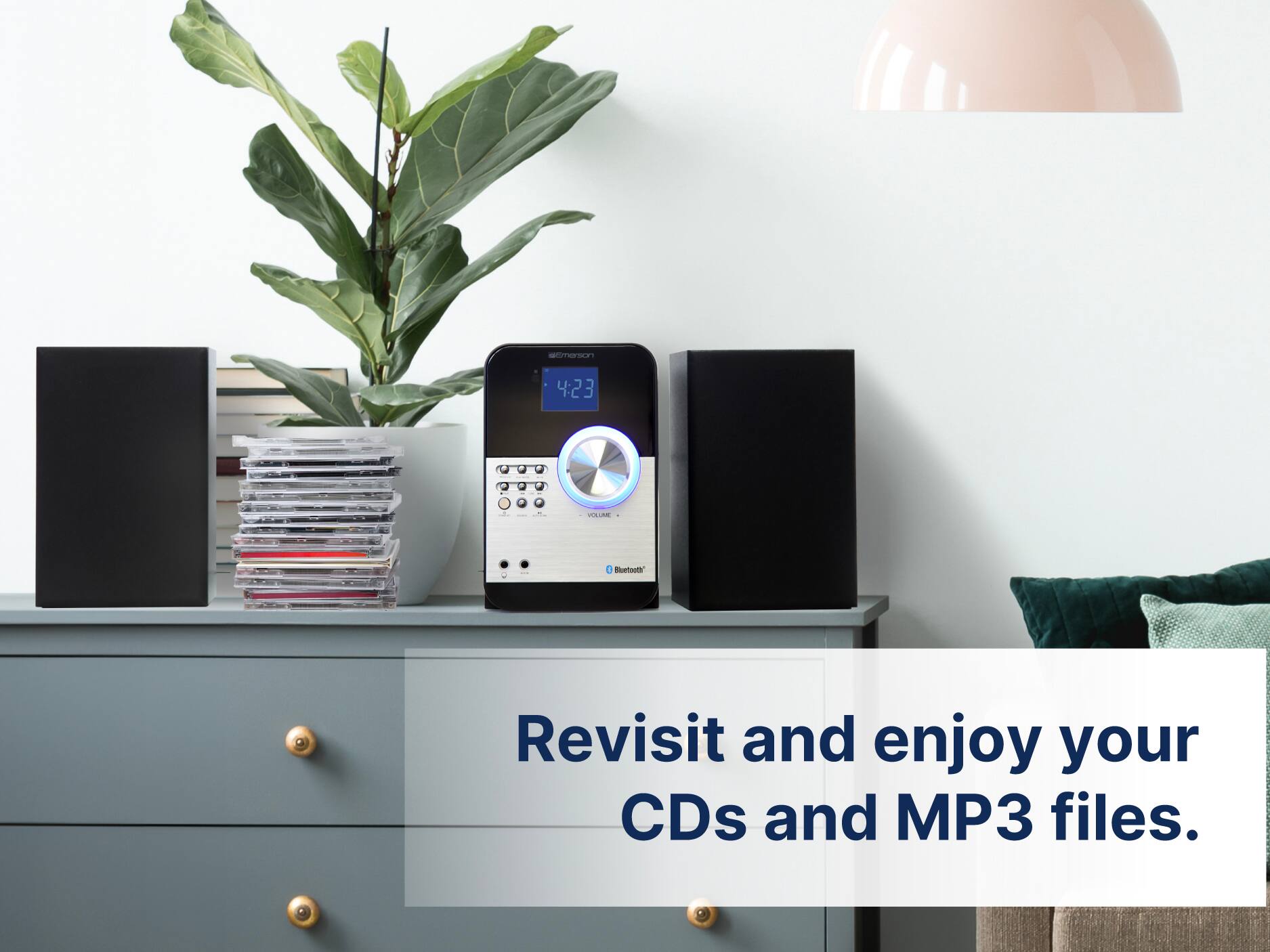 Revisit and enjoy your CDs and MP3 files. OS7 4:23 . J - + | a - - - I  CI ee . Bluetooth
