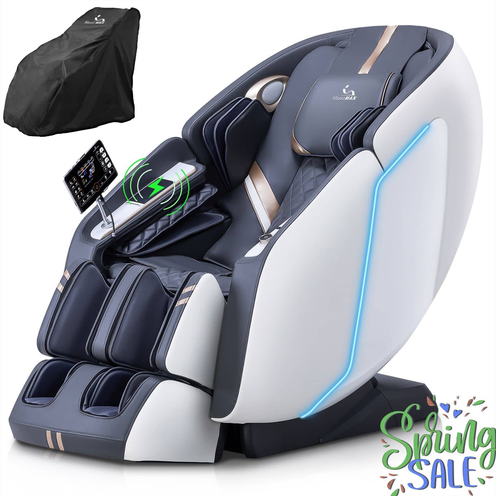 MassaMax - MT398 4D Massage Chair Full Body Stretch, Extended Footrest ,Foot Rollers Massage,Heat Therapy - White