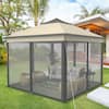 Front. Costway - Costway 11'x11' 2-Tier Pop-Up Gazebo Tent Portable Canopy Shelter Carry Bag Mesh - Brown.