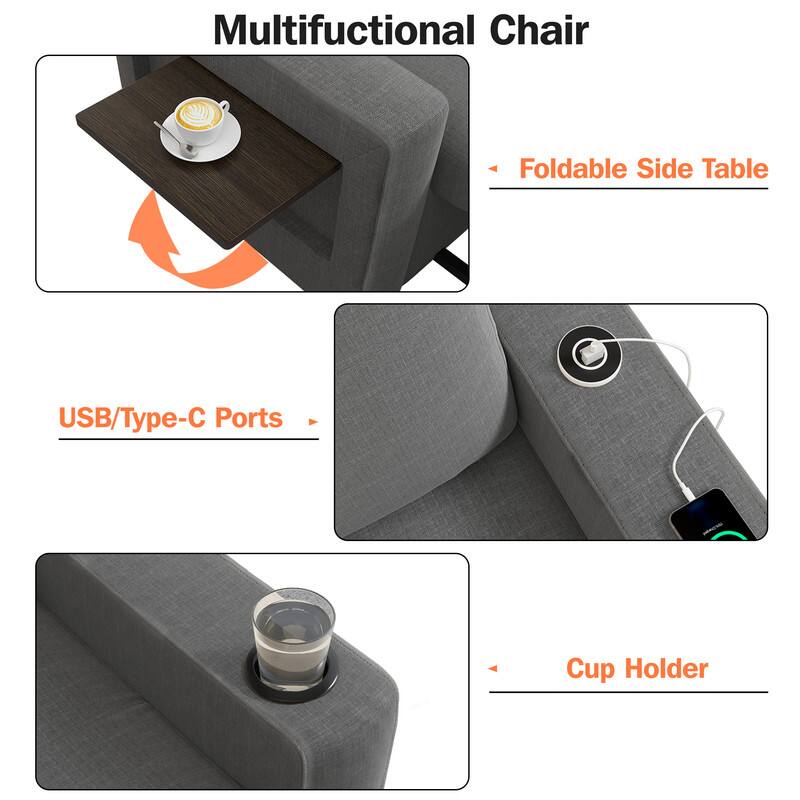 Multifunctional Chair

- Foldable Side Table
- USB/Type-C Ports
- Cup Holder