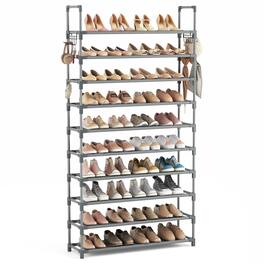 Dazzed Corner - 10 Tier Shoe Rack Tall Large Capacity 50 Pair Wide Shoe Organize, Sturdy Metal Shoe Shelf - Gray