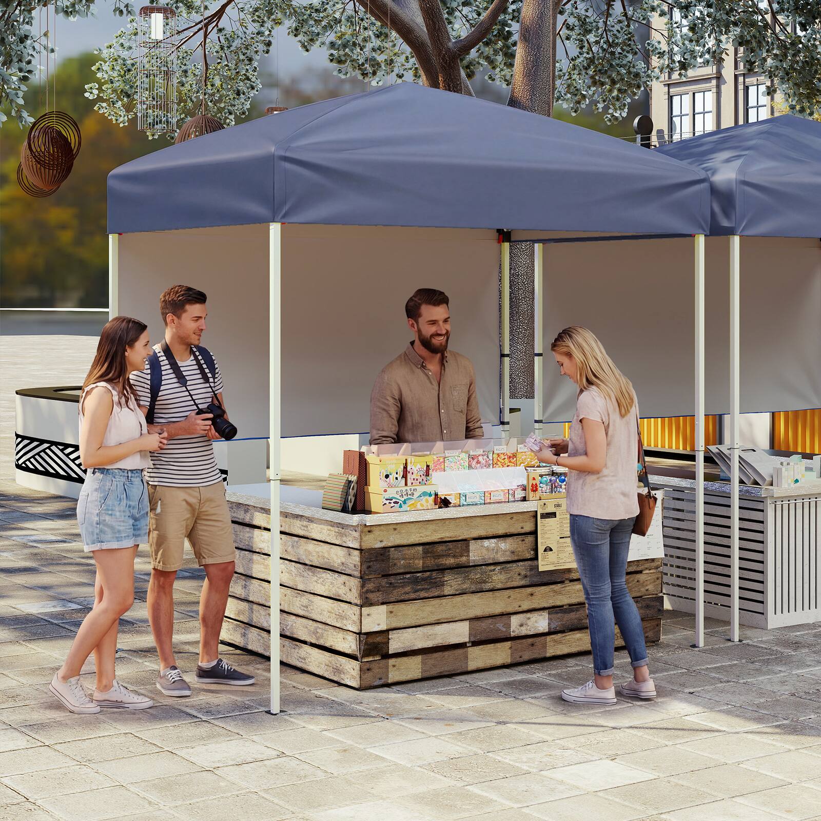 Alt View 4. Costway - Costway Pop-Up Canopy Tent with 1 Half Sidewall, Easy Setup Folding Outdoor Sun Shelter - Gray.