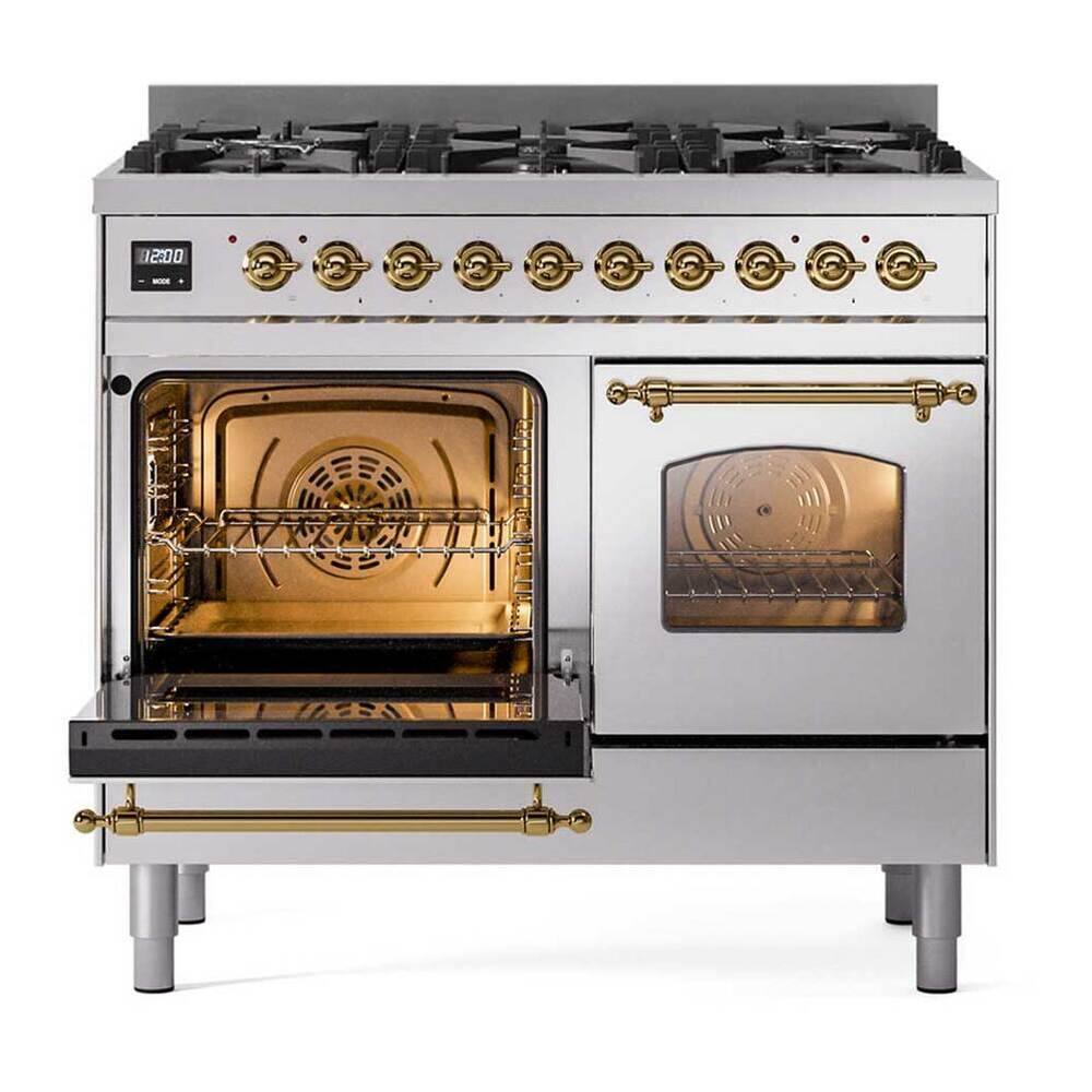 Alt View 4. ILVE - ILVE Nostalgie II 40 inch Dual Fuel Range with 6 Total Black Brass Burners (Limited Edition) (Stainless Steel, Brass) - Stainless Steel.