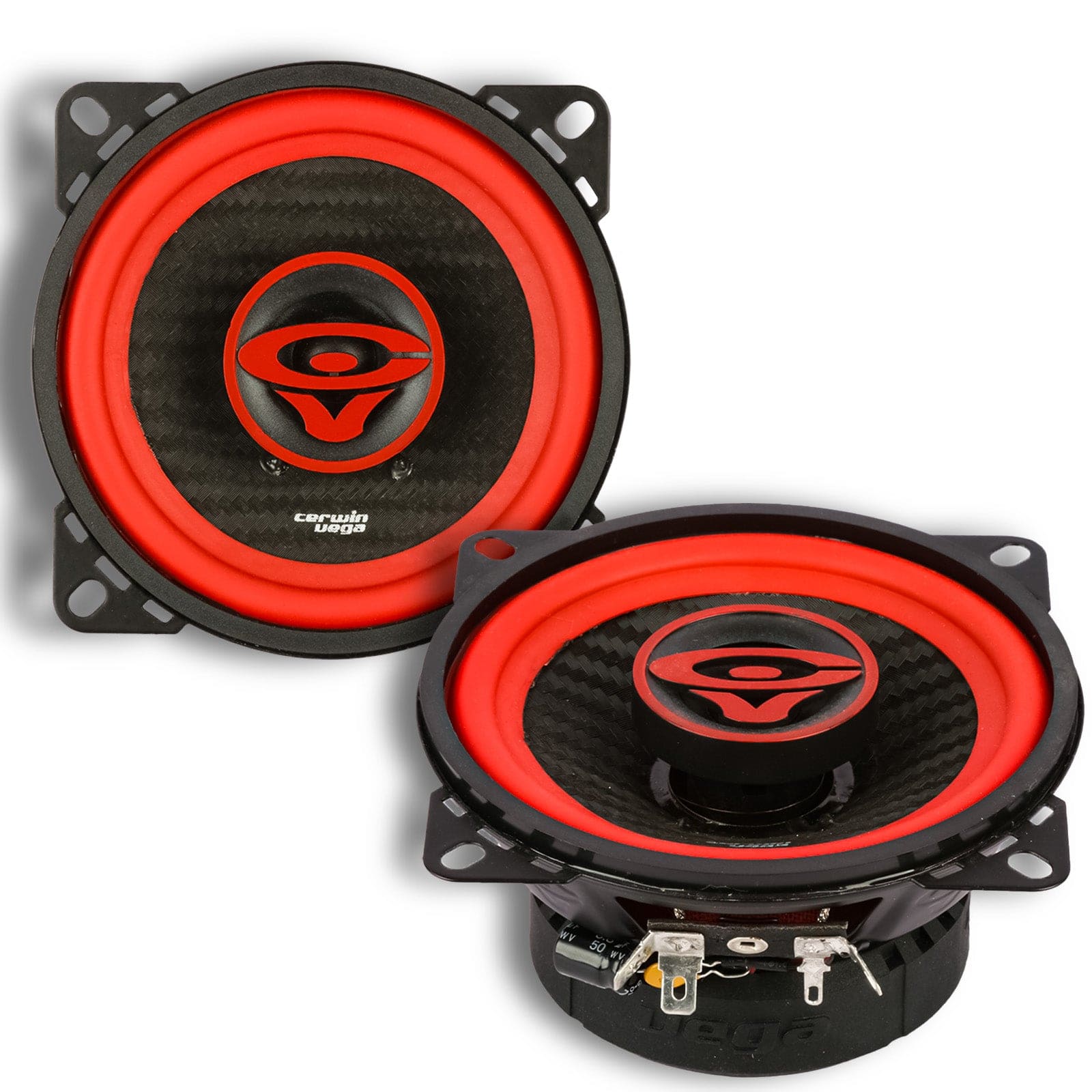 Cerwin Vega - V4 Vega 2025 Edition - 4" 2-Way Coaxial Speakers (4Ω) - Black and Red