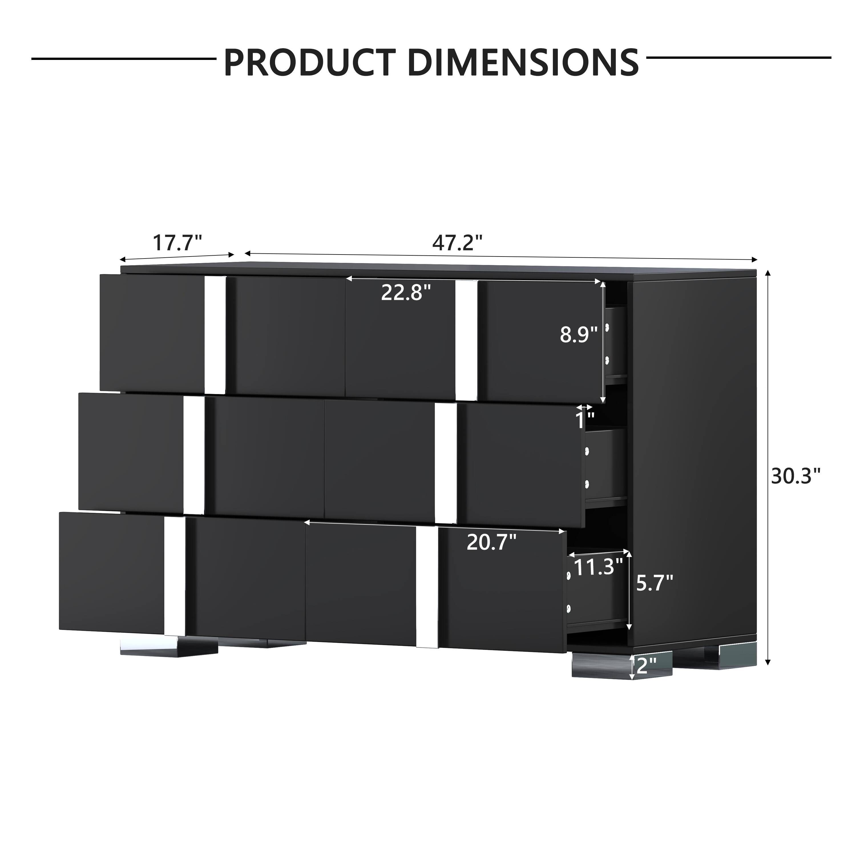 PRODUCT DIMENSIONS

- Width: 47.2"
- Depth: 17.7"
- Height: 30.3"
- Drawer Height: 5.7"
- Drawer Depth: 11.3"
- Shelf Height: 20.7"
- Shelf Depth: 22.8"
- Cabinet Height: 8.9"
- Cabinet Depth: 1"