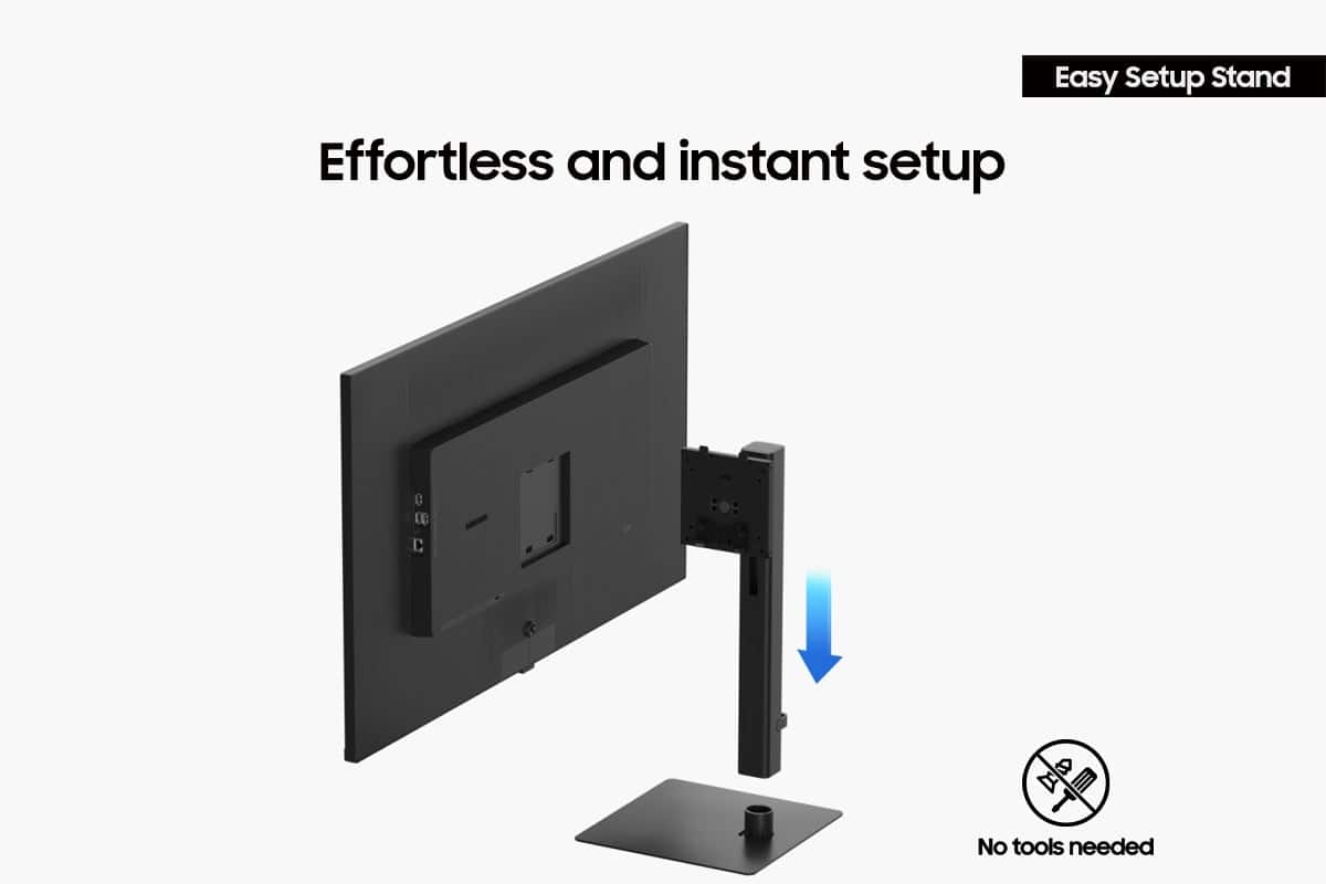 Easy Setup Stand: Effortless and Instant Setup. No tools needed.