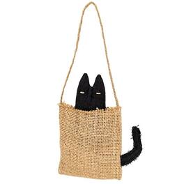 BreeBe - Stuffed Primitive Cat in Burlap Sack Hanger - Black, Natural