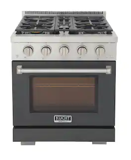 Kucht - Professional 30 in. 4.2 cu. ft. Natural Gas Range and Convection Oven in Cement Gray with True Simmer Burners - Cement Gray