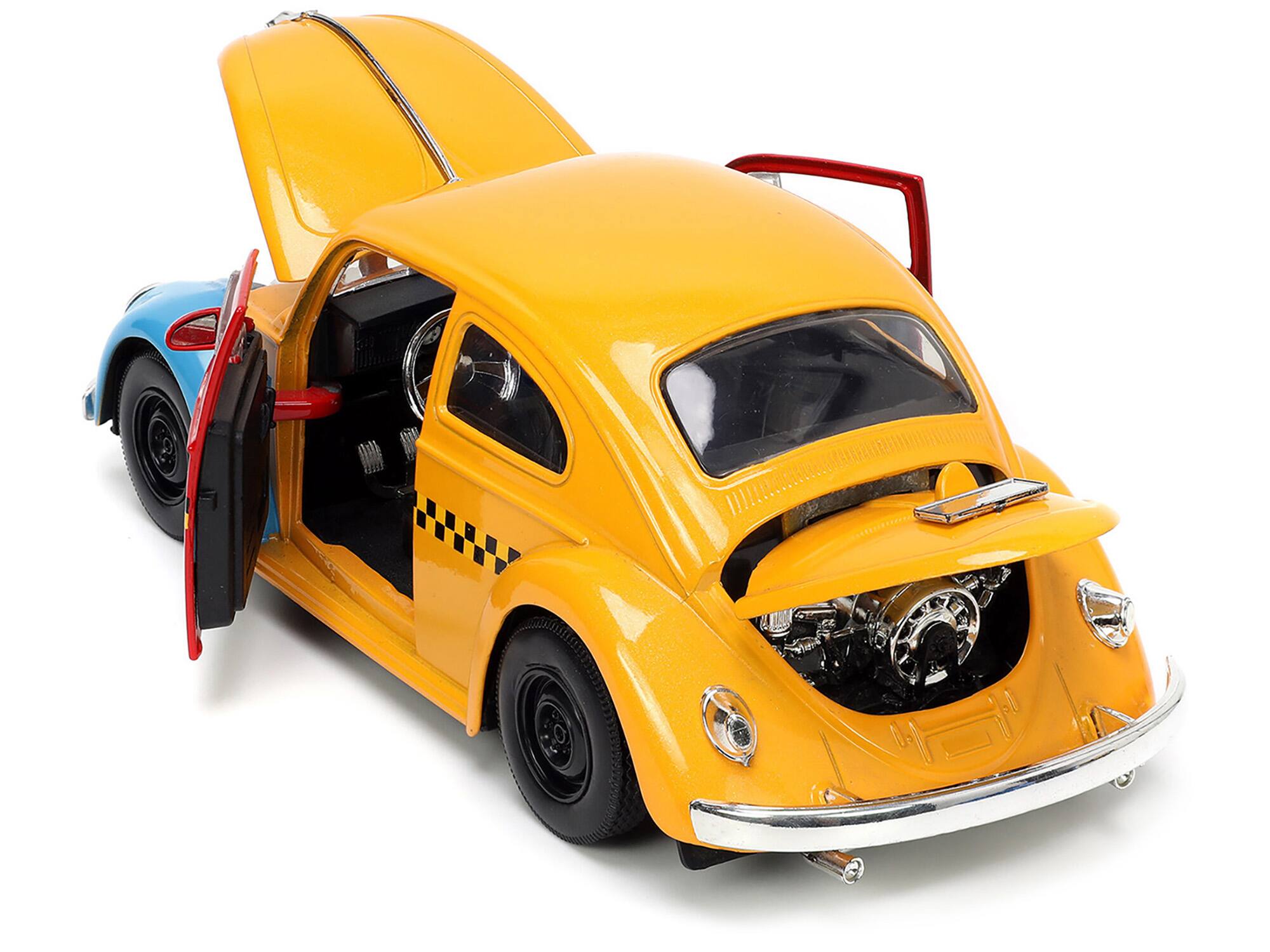 Left. Jada - 1959 Volkswagen Beetle Taxi Yellow & Blue with Oscar the Grouch Figure "Sesame Street" "Hollywood Rides" 1/24 - Yellow And Blue.