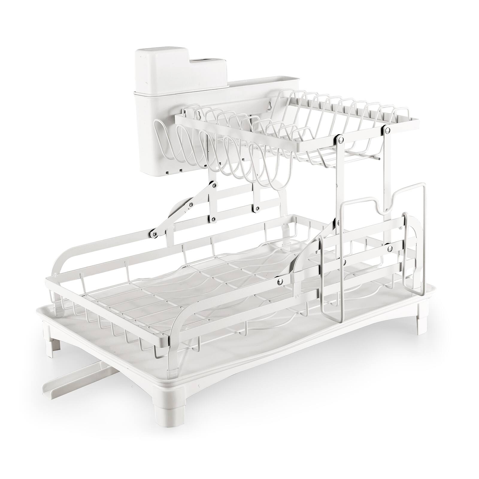 Alt View 6. Sugift - 2-Tier Collapsible Multi-Functional Dish Drying Rack - White.