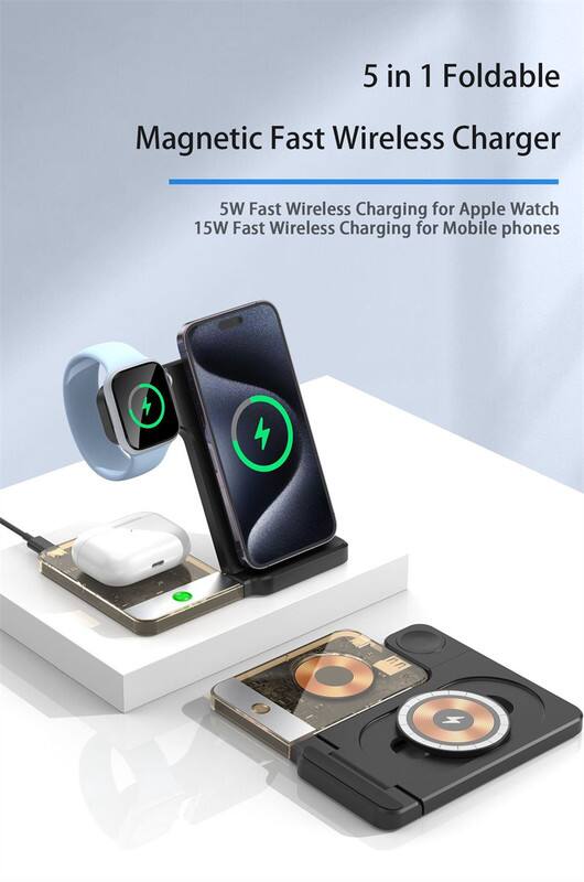 5 in 1 Foldable Magnetic Fast Wireless Charger

5W Fast Wireless Charging for Apple Watch  
15W Fast Wireless Charging for Mobile phones