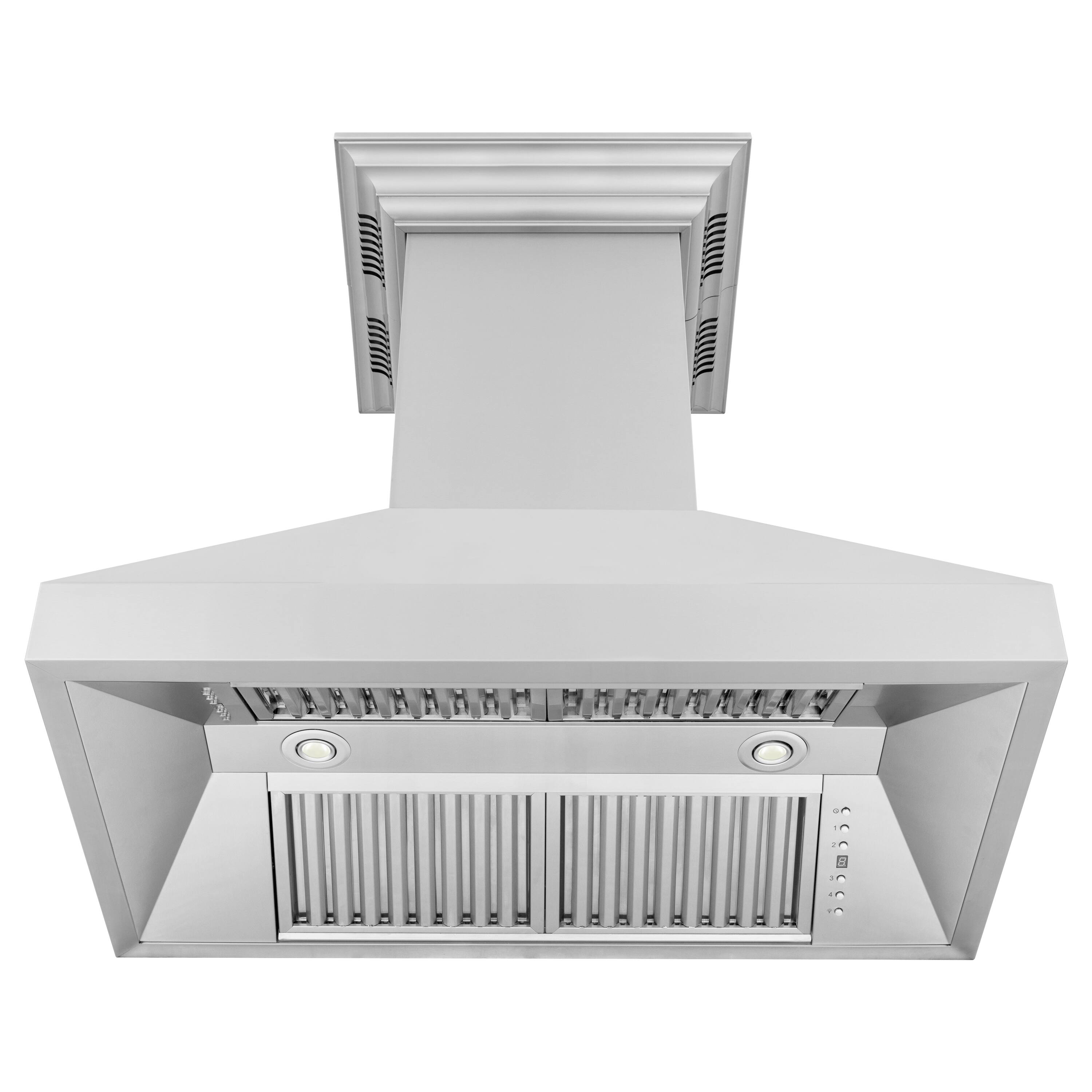 Back. ZLINE - 36 in. ZLINE CrownSound™ Ducted Vent Island Mount Range Hood in Stainless Steel with Built-in Bluetooth Speakers - Stainless Steel.