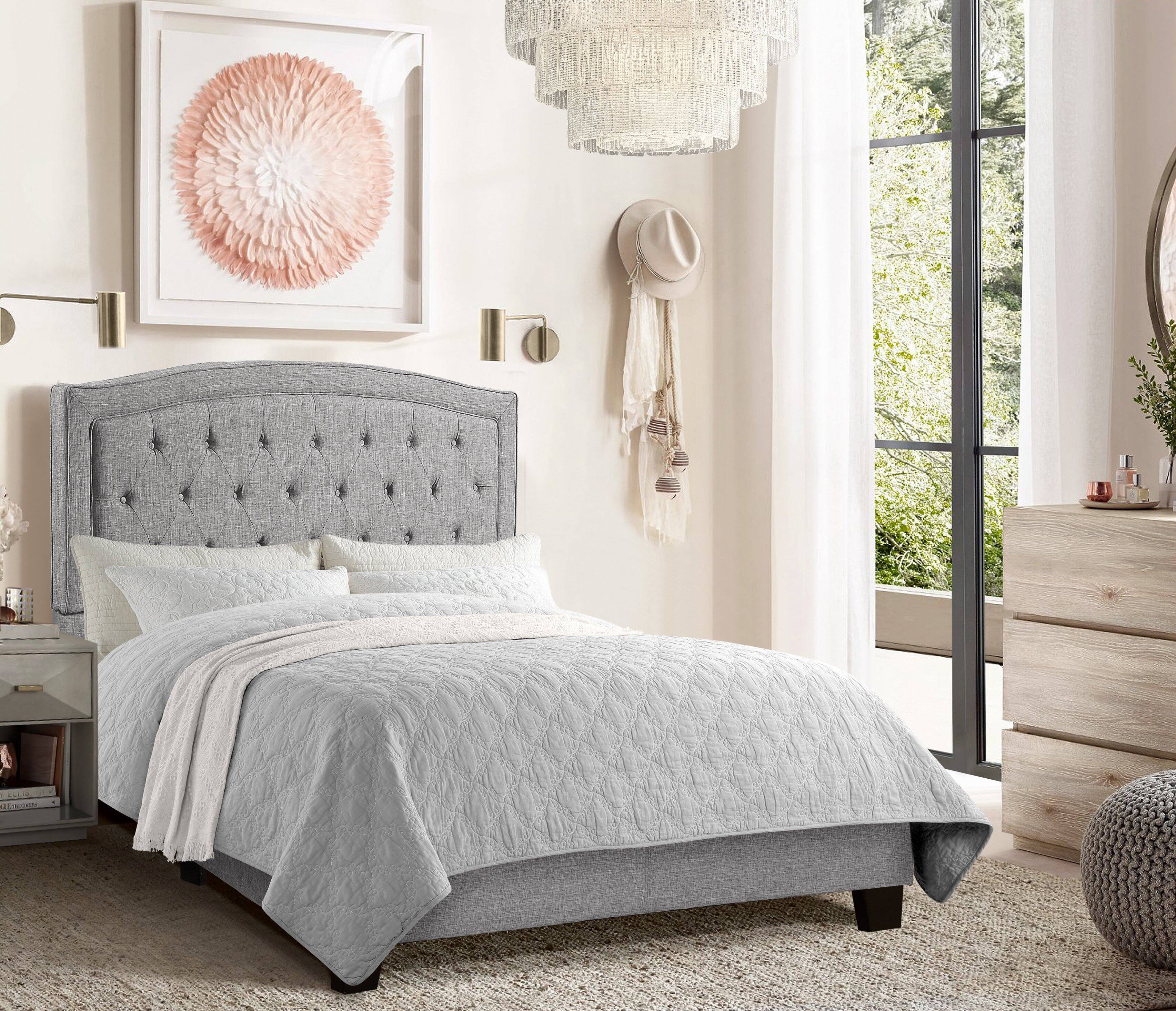 Alt View 2. Boyel Living - 45 in Simple Upholstered Platform Bed with Curved Tufted Headboard and Solid Wood Frame in Gray - Gray.