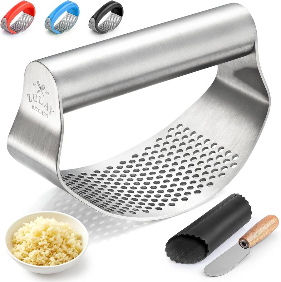 Scrapper Rust Set Zulay Kitchen Stainless Steel Garlic Press Rocker Set with Peeler and ...