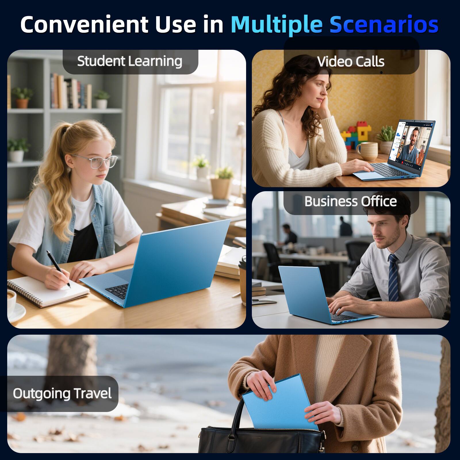 Convenient Use in Multiple Scenarios

- Student Learning
- Video Calls
- Business Office
- Outgoing Travel