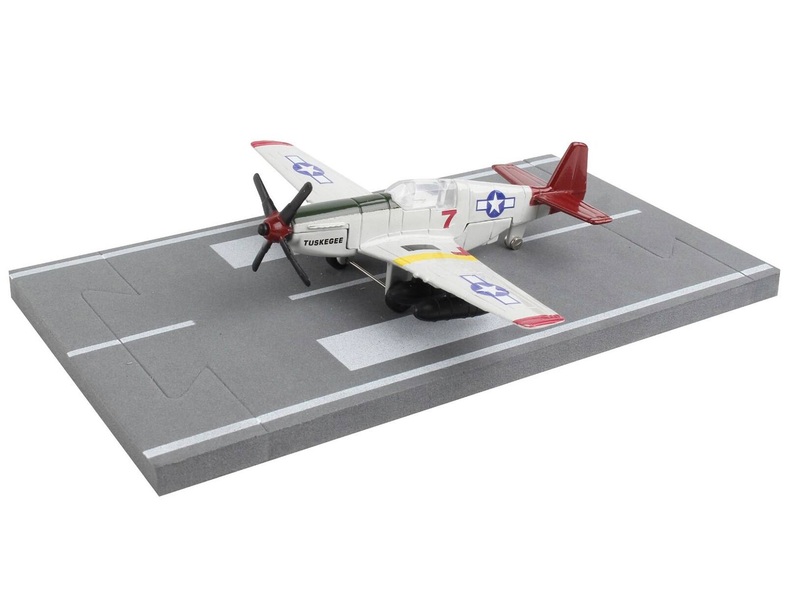 Left. Runway24 - North American P-51C Mustang Fighter Aircraft Gray Tuskegee Airmen-United States Army Air Force with Runway Section - Gray.