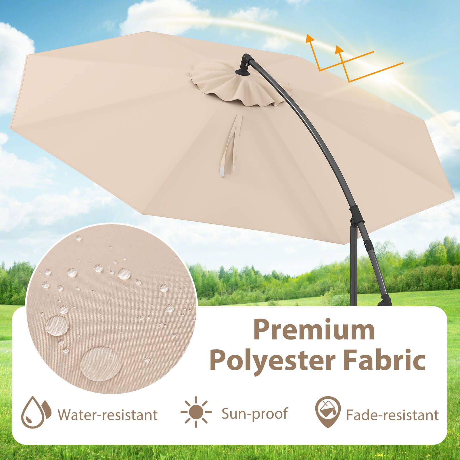 Premium Polyester Fabric  
Water-resistant  
Sun-proof  
Fade-resistant