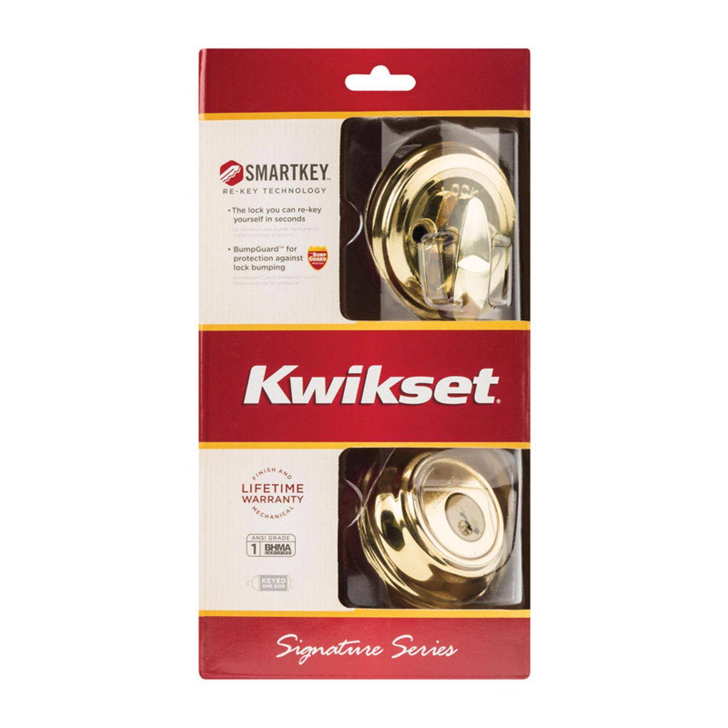 SMARTKEY. RE-KEY TECHNOLOGY: The lock you can re-key yourself in seconds. BumpGuard™ for protection against lock bumping. Kwikset. FINISH AND LIFETIME WARRANTY. MECHANICAL AND GRADE 1 BHMA. H.E. KEYED. Signature Series