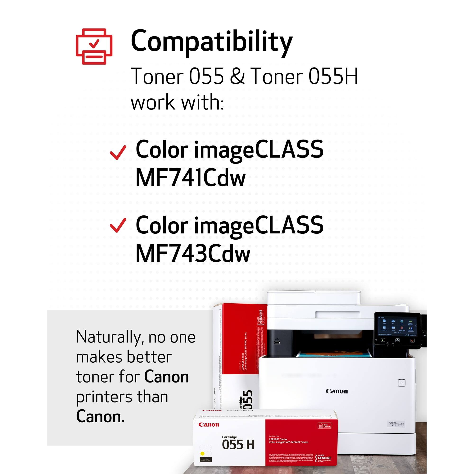Compatibility  
Toner 055 & Toner 055H work with:  
- Color imageCLASS MF741Cdw  
- Color imageCLASS MF743Cdw  

Naturally, no one makes better toner for Canon printers than Canon.