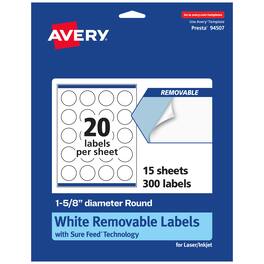 Avery - Removable Round Labels, 1-5/8" diameter, 300ct - White