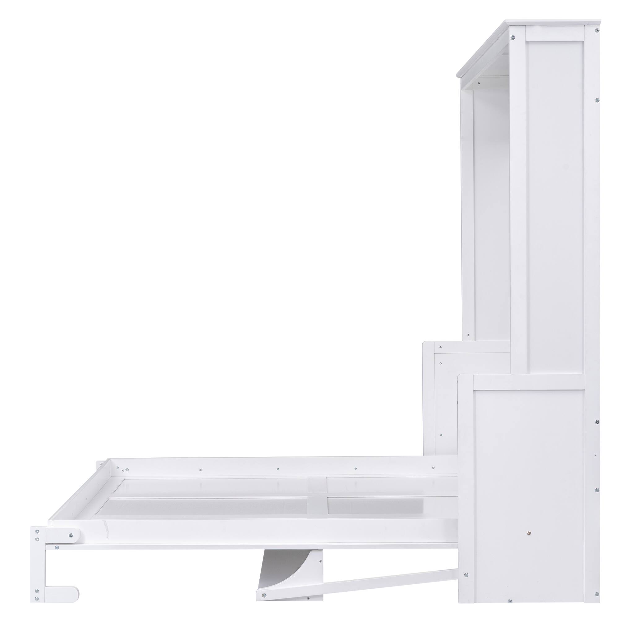 Alt View 2. Whisen - Queen Size Murphy Bed with Built-in Shelf, Space-Saving Foldable Bed Frame - White.