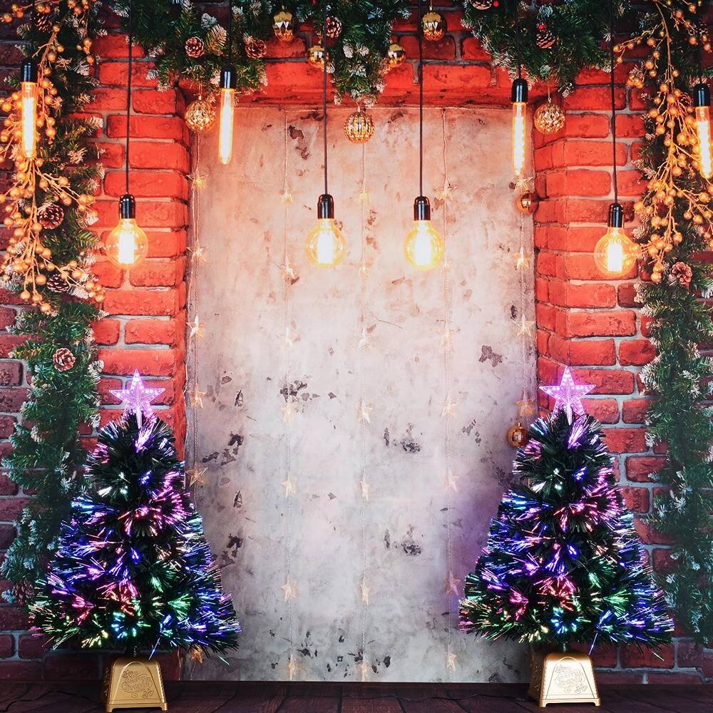 Left. RTMB - 24" Green Fiber Optic Mini Christmas Tree, Pre-Lit Tabletop Holiday Decor - Green.