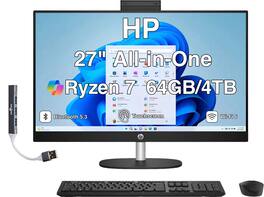 HP - Upgraded - 27 All-in-One 27 FHD (AMD Ryzen 7 7730U, 64GB DDR4, 4TB PCIe SSD, AMD Radeon, Win 11 Pro) w/USB Hub - Jet Black