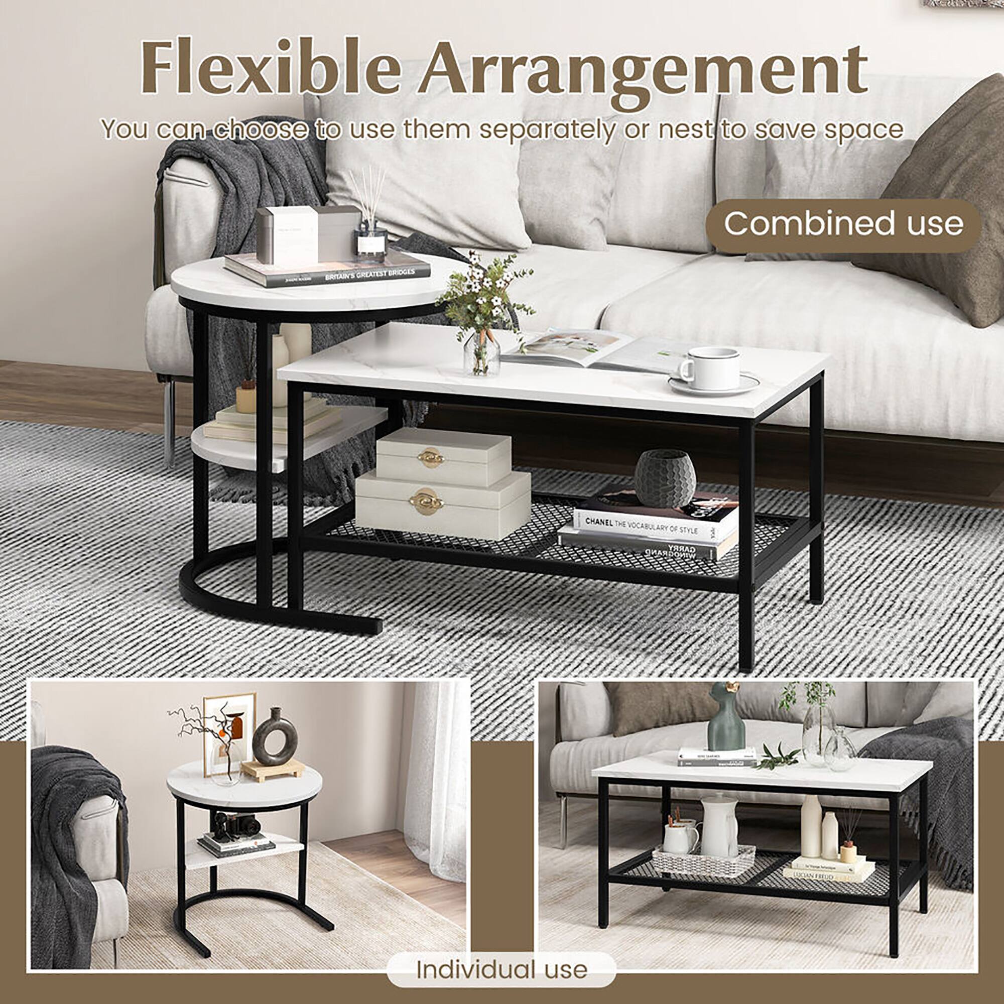Flexible Arrangement  
You can choose to use them separately or nest to save space  

Combined use  

Individual use