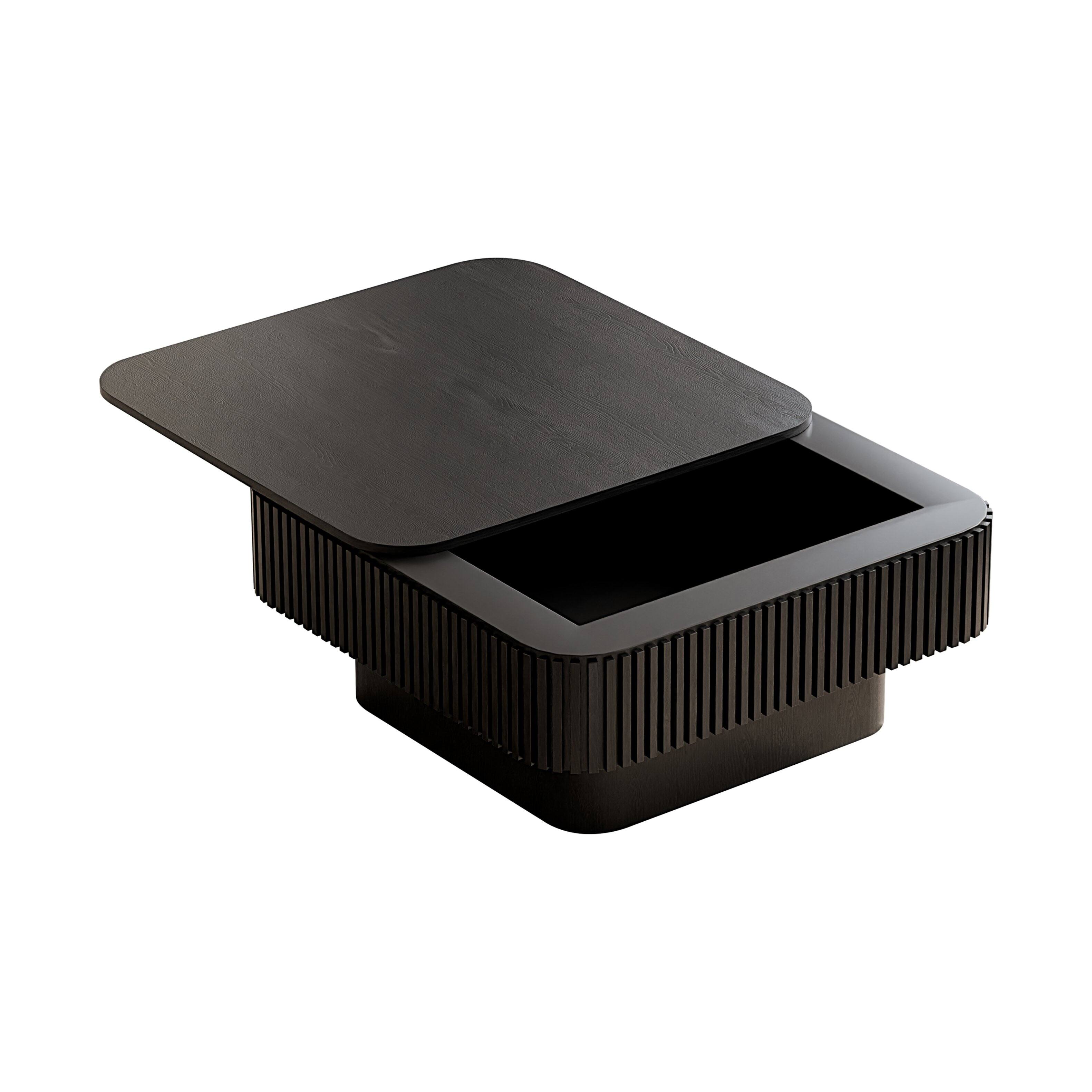 Alt View 10. Loheer - Loheer 31.5 Inch Black Square Coffee Table with Storage Solid Wood Veneer Modern Low Profile Accent Table - Black.
